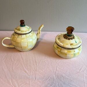 Mackenzie Childs teapot and squished pot